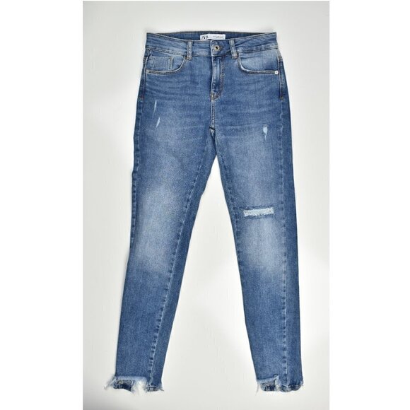 Zara Denim - Zara Mid Rise Distressed Skinny Jeans